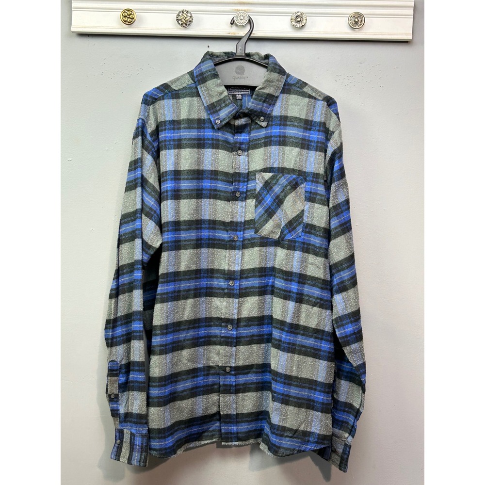 Jackson Hole Flannel Shirt Men's XXL Blue Grey Plaid Button Down Long Sleeve